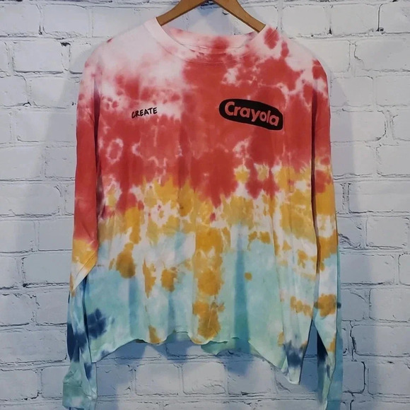 CRAYON LONG SLEEVE CROP TOPGRAPHIC PRINTCREW NECK - Picture 2 of 11